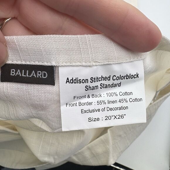 BALLARD DESIGNS LINEN GREY & WHITE CLASSIC (2) STANDARD PILLOW SHAMS 20X26 - Picture 7 of 7